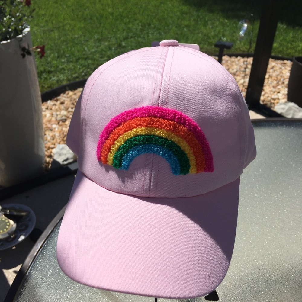 Bon Voyage Pink Embroidered Rainbow Baseball Cap O/S.
